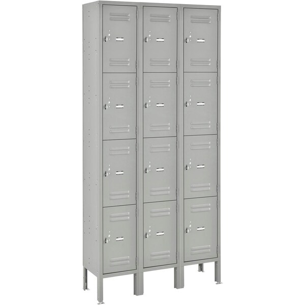 Global Industrial 4-Tier 12 Door Box Locker, 12W x 15D x 18H, Gray, Assembled 493484GY - main